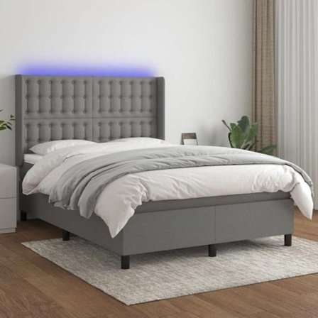 Maison Exclusive - Seng med lameller madras LED Mørkegrå 140x190 cm Stof