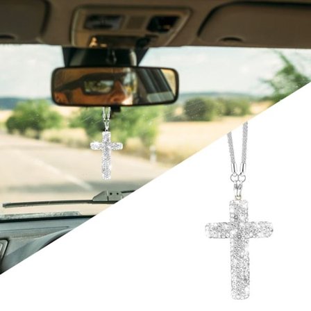 Kors Krystal Spejl Vedhæng til Bil, Dobbeltsidet Rhinestone Hængende Charm, Bakspejl Tilbehør Unisex Gave