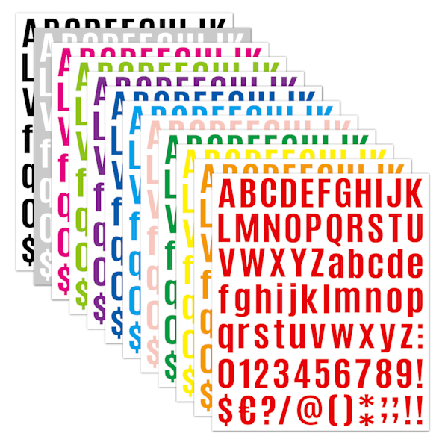 12 Ark Vinylbogstaver og -tal med Selvklæbende Bagside, Postkasse-Talmærke til Skilte, Vinduer, Døre, Biler, Lastbiler, Adresse Nummer