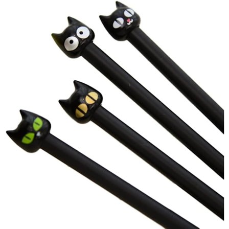 4X Sød Kawaii Sort Kat Gel Pen Skrivning Stationery Skole Kontorartikler 0,5 mm
