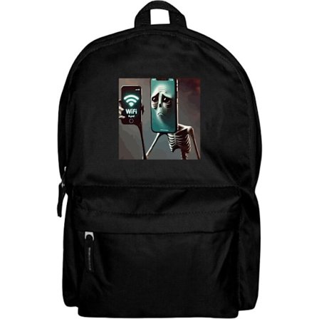 Ryggsekk for Barn | Lett og Praktisk Italiensk Brainrot WiFi-motiv - Skjelett med mobil og svak signal