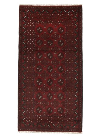 Anudada A Mano Afghan Fine Alfombra 99X196 De Lana Negro/Rojo Oscuro Pequeño