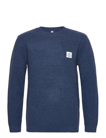 Skeg Wool Sweater Strikkegenser M. Rund Krage Blå Bula