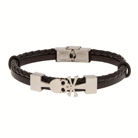 Armband i Svart & Silver i Rostfritt Stål & Läder med Döskalle