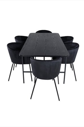 Venture Home - Matgrupp Uno med 6 st matstolar Berit - Svart - Matgrupp 6 personer - Från Homeroom