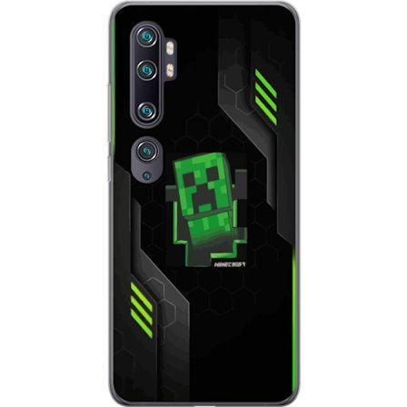 Kompatibelt Mobildeksel til Xiaomi Xiaomi Mi Note 10 Grønn pikselbasert creeper-lignende spillillustrasjon med futuristiske neoninnslag og mørk tech