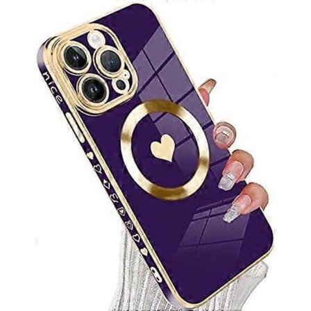 Magnetiskt skal för iPhone 15 Pro Max [Kompatibelt med Magsafe] Sött lyxigt skal med pläterad kant och fullständigt kameralinsskydd för iPhone 15 Pro 