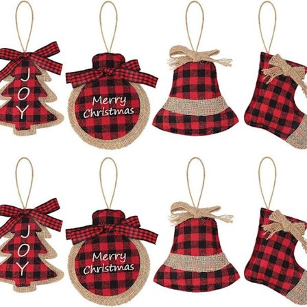 Joulukoristeet Kuusenkoristeet 8 kappaleen pakkaus Punainen Musta Buffalo Check Plaid Sack