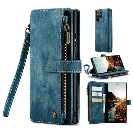 Rymligt Samsung Galaxy S22 Ultra fodral med plånbok - Blå