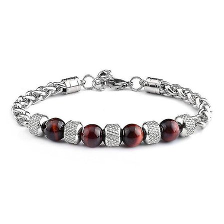 Justerbar Tiger Eye Perle Armbånd Rustfrit Stål Metal Kæde Til Mænd(Rød)