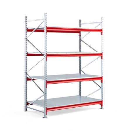 Widespan shelving TOUGH, basic unit, 2500x1900x1000 mm, 4 steel shelves