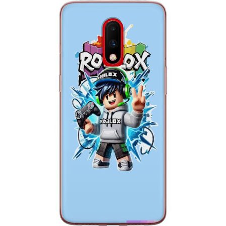 Kompatibelt Mobilskal till OnePlus OnePlus 7 Färgstark Roblox-karaktär med handkontroll och energifylld splash art design, perfekt för barnrum och