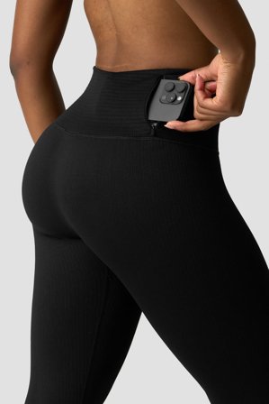 ICANIWILL - Ribbed Define Seamless Pocket Tights Black - Träningstights - Dam - Träningskläder från ICIW