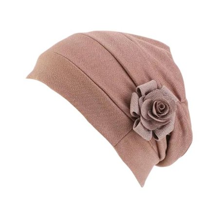 Turban kasket med smuk blomsterrose i beige kaki