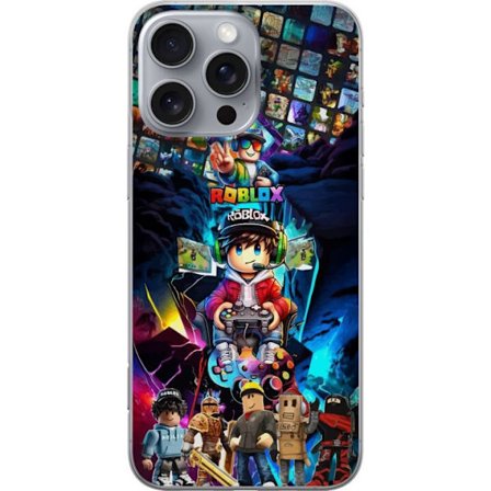 Apple iPhone 16 Pro Max Gjennomsiktig deksel Fargerikt Roblox-kollasje med spillkarakterer, kontroller og neonlys - energirik spilldesign