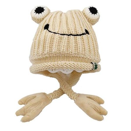 Stickad mössa för barn Söt groda tecknad vintervarm mössa