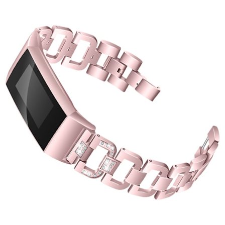 Rhinestone Metal Rem til Fitbit Charge 3/4 Rosa