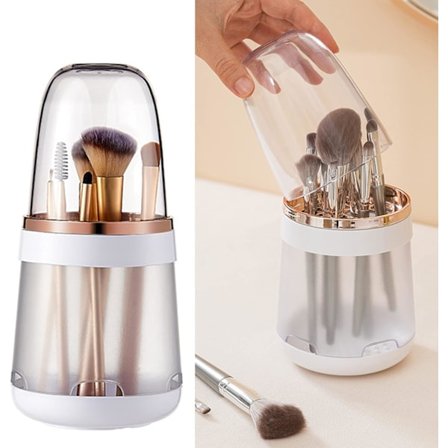 Sminkborstorganisatör med skyddande lock - Vit Avtagbar Eller