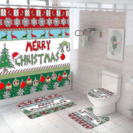 4 kpl Grinch-kuvioinen suihkuverhosetti, vedenpitävä, kestävä, liukumaton, kodin kylpyhuoneen sisustukseen -q