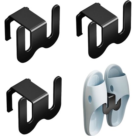 3-delt veggkroksett, selvklebende veggkroker, skooppbevaring, veggmontert skohylle, tøffelholder, vegghylle