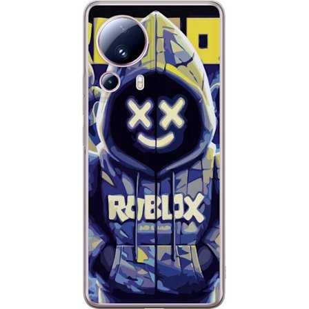 Kompatibelt Mobildeksel til Xiaomi Xiaomi 13 Lite Blågul Roblox hettegenserfigur med minimalistisk neonstil og masket ansikt, moderne spillillustrasj