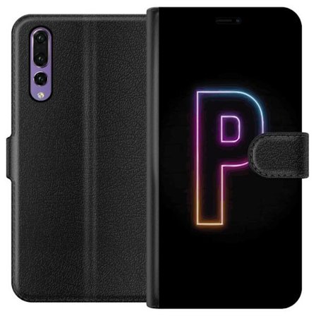 Kompatibel Tegnebogsetui til Huawei Huawei P20 Pro Minimalistisk neonbogstav P i farvegradient og lyseffekt mod sort baggrund i digital neonstil