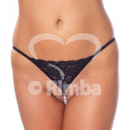 Sexig svart stringtrosa med pärlor