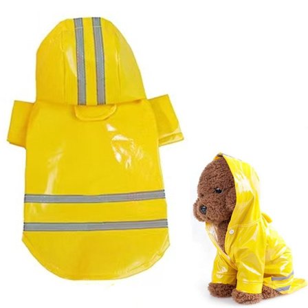 Heijastava raidallinen koiran sadetakki - Koko M - Koiran takki - Vedenpitävä koiran sadetakki - Ulkoilukoiran takki