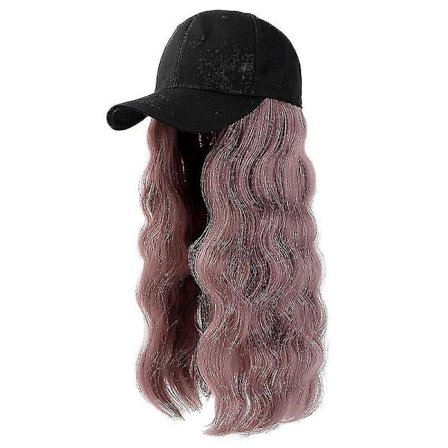 Naisten peruukki hattu muoti peruukki, luonnollinen huippulippalakki all-in-one peruukki hattu vesiaalto pitkät kiharat hiukset, musta 