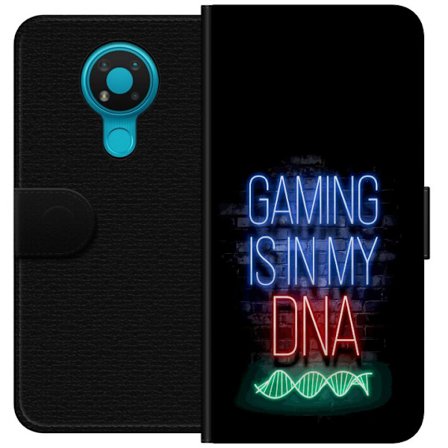 Kompatibel Tegnebogsetui til Nokia 3.4 Portræt af Viktor Gyökeres i grøn skjorte med løvemotiv og intens grøn atmosfære