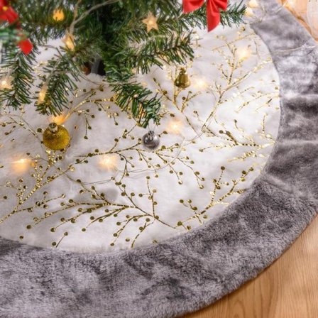 Joulukuusen hame Plussinen Patchwork Hopea Tekoturkis Joulukuusen hame Puun tyynypohja Peite Sopii Talven Jouluun Sisätilojen Koristeluun