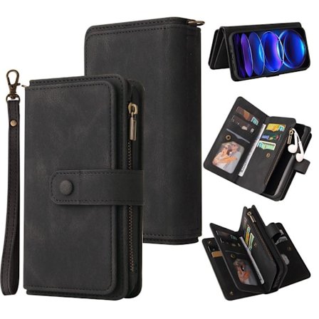 SKALO Xiaomi Redmi Note 12 Pro 5G Big Wallet 17-RUM Pungetui - Sort