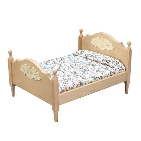 Miniatyr Dukkehus Seng Simuleringsmøbler Seng Søte Møbler Dobbeltseng Trefarge