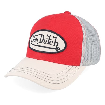 Von Dutch - Rouge trucker Casquette - Oval Patch Red/Grey/Beige Trucker @ Hatstore