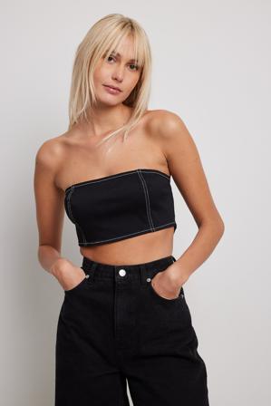 NA-KD Trend Croppad topp med kontrastsöm - Crop Tops - Svart - EU 44