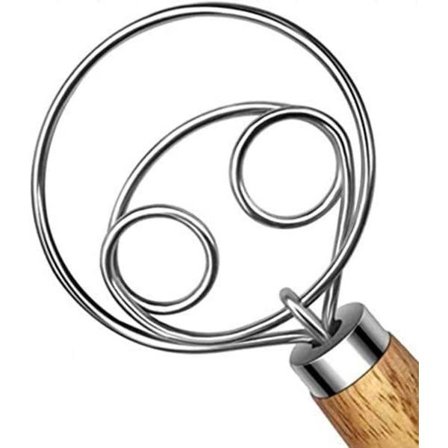 Rustfrit stål dej piskeris brød dej hånd mixer træ håndtag køkken bagning værktøjer håndværk mixer, dej piskeris, dej piskeris 33cm