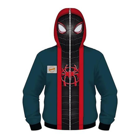 Verse Miles Morales Cosplay Full Zip Hoodies Jacket Spiderman Into The Spider Kids Hooded Coat Boys Girls Casual Outerwear -a