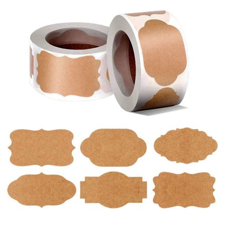 Kraft-etiketti-tarrat, 600 arkkia itseliimautuvia tarroja, 6 muotoa toimisto- ja keittiötarroja (kraft-etikettejä)