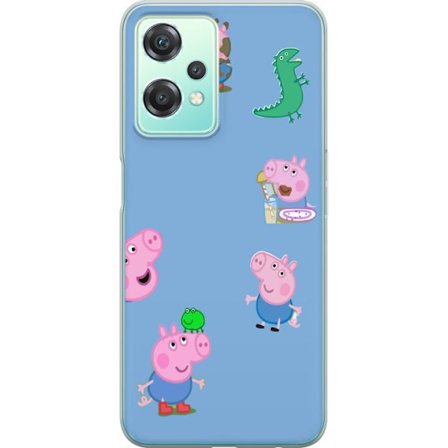 Kompatibelt Mobildeksel til OnePlus Nord CE 2 Lite 5G Peppa Pig ansiktsmønster på lys blå bakgrunn, gjentatt leken barndommotiv med Greta Gris
