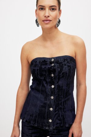 NA-KD - Topp med fløyelsdetaljer - Korsett-topper - Blå - EU 44