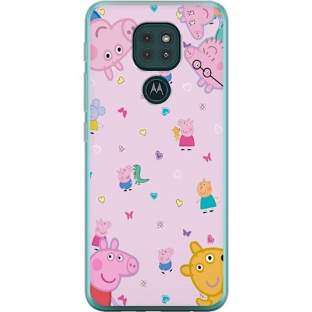 Kompatibelt Mobildeksel til Motorola Moto G9 Play Peppa Gris med en baby i armene, mamma gris motiv i fargerik og myk barneillustrasjon med hjerter