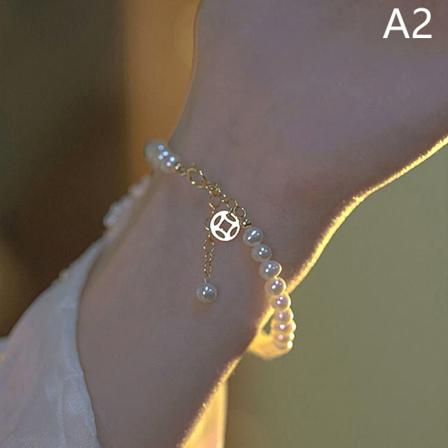 Vintage Fairy Fashion kvinnor armband Retro Pearl hänge Justera A2