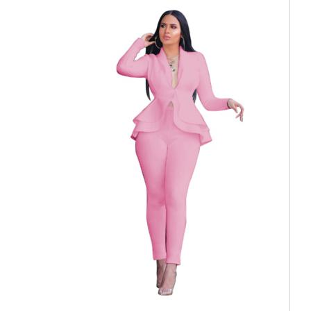 Office Damer Blå Rosa 2 Tvådelade Set Top Byxor Elegant Casua