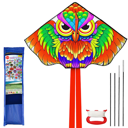 Drager til Børn i Alderen 8-12, Stor Drager til Drenge Voksne Let at Flyve & Samle, Stranddrager med 100 Meter Dragesnor - Ugle