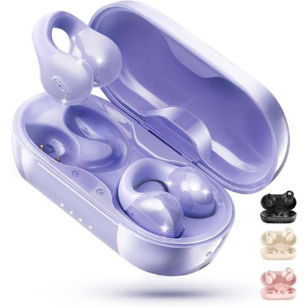 2025 Senaste Modell i21 Lila Öppna Örat Clip On Hörlurar Trådlösa Bluetooth 5.3 Hörlurar med Mikrofon, Brusreducering, Vattentät IPX4, Perfekt