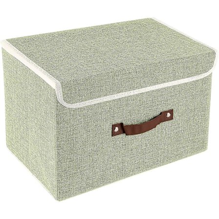 Foldbare Oppbevaringskasser 1 Pakke Oppbevaringsbokser Med Lokk Og Håndtak Oppbevaringskurver I Lin Oppbevaringsorganisatorer (Gressgrønn)