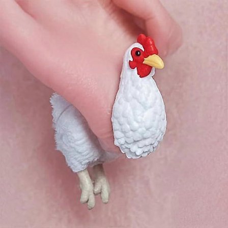 Håndmalede Kyllingeøreringe Hypoallergeniske Harpiks Høne Kyllingeøreringe, Realistiske Mini Kyllinge Ørestikker, Dyre Hane Dingle Øreringe, Cu (FMY) 