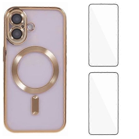 Magnetiskt skal för iPhone 16 Plus WANLONFENG Elektropläterat TPU-skal med linsskydd + 2 st härdat glas