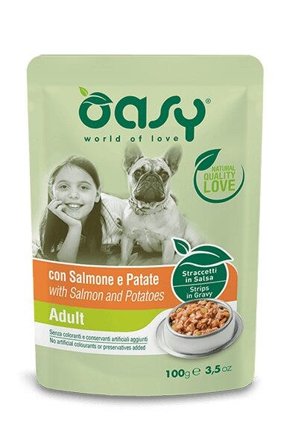 Oasy Straccetti In Salsa Con Salmone E Patate Per Cani Adulti