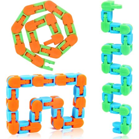 Sensoriske Wacky Tracks Snap and Click Fidget Legetøj Fidget Kæde Fidget Armbånd til Stresslindring eller Festposefyld, 24 Led 3 Stykker
